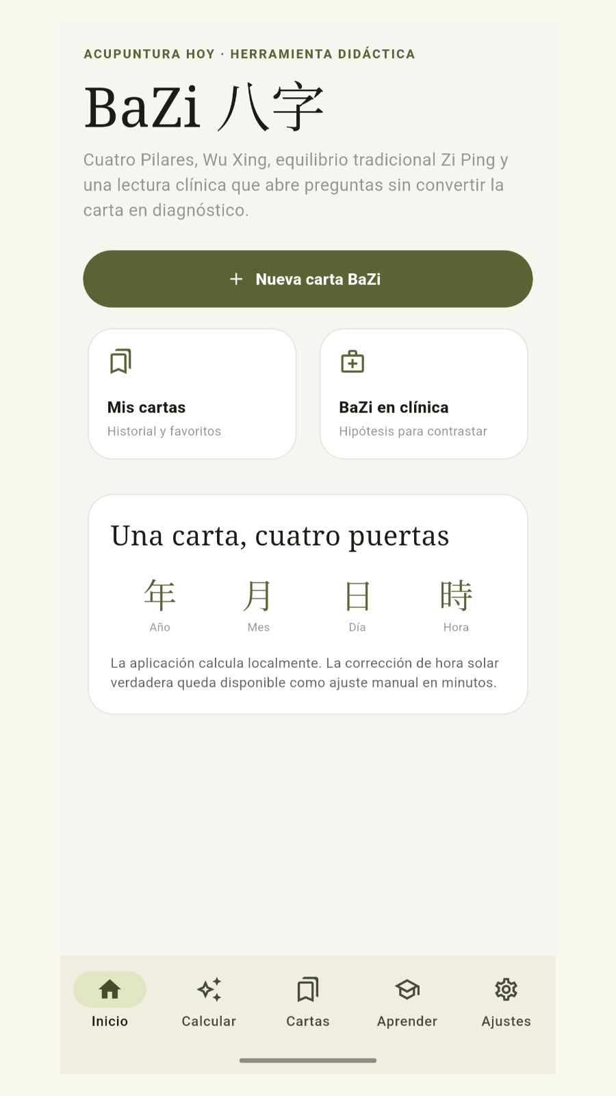 Pantalla inicial de BaZi - Astrología Clínica